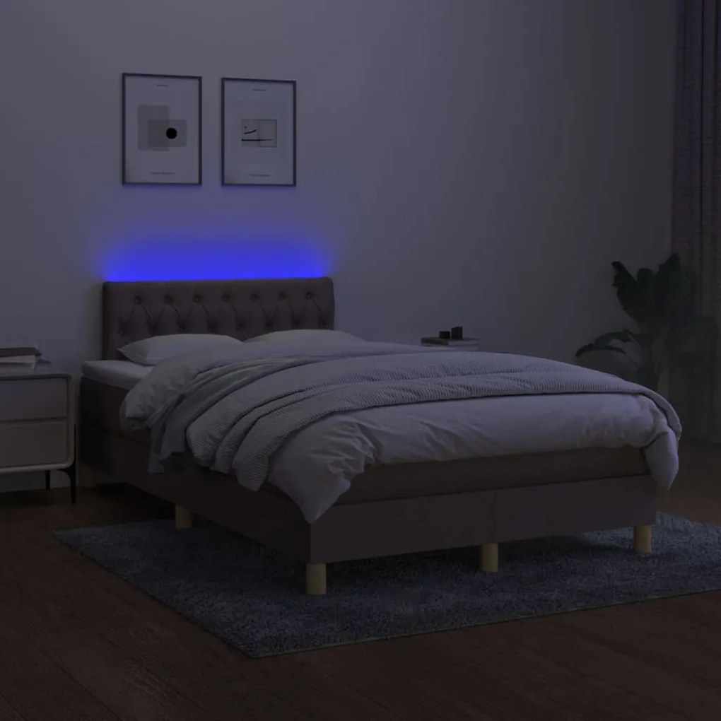 Letto a Molle con Materasso e LED Tortora 120x190 cm in Tessuto