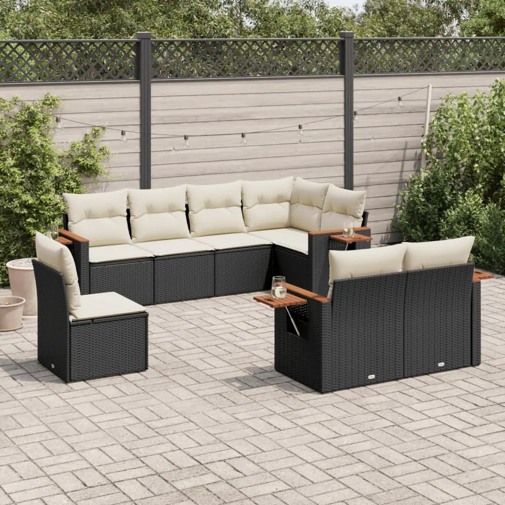 Set divani da giardino con cuscini 8 pz nero in polyrattan