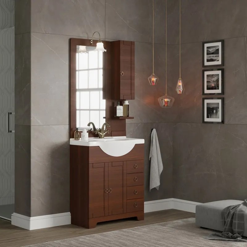 Pensile bagno Romantica noce in mdf, 1 anta apertura da destra P 17 x L 20 x H 97 cm