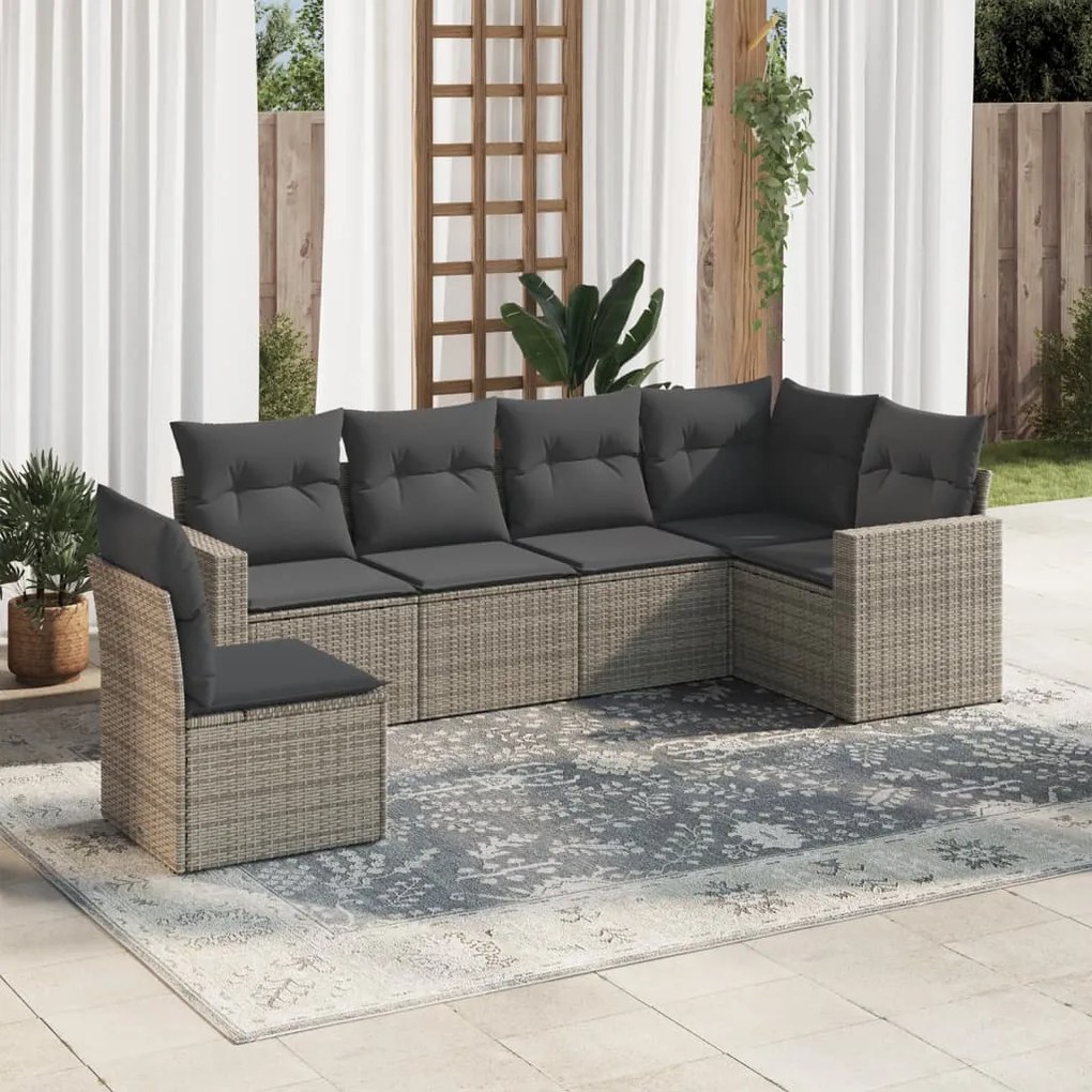 Set divano da giardino 6 pz con cuscini grigio in polyrattan