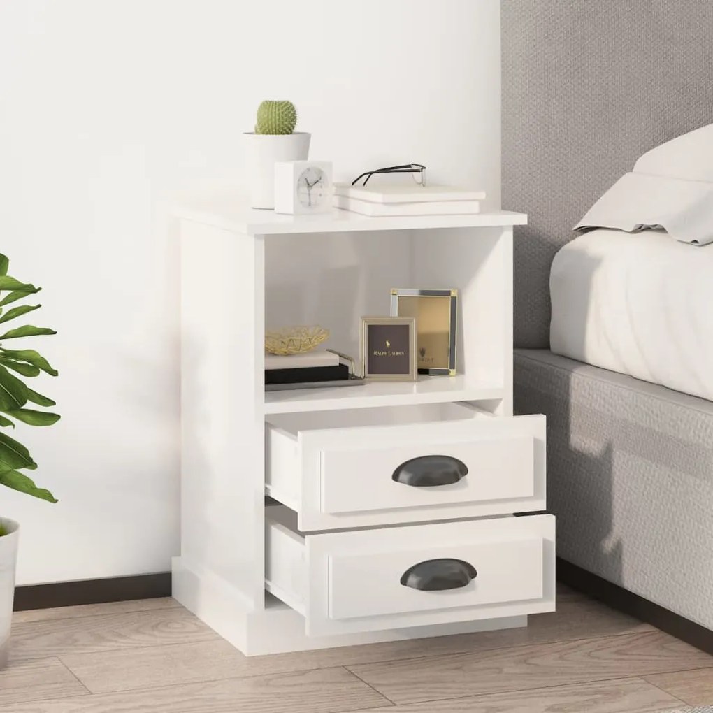 Comodini 2 Pz Bianco Lucido 43x36x60 Cm /