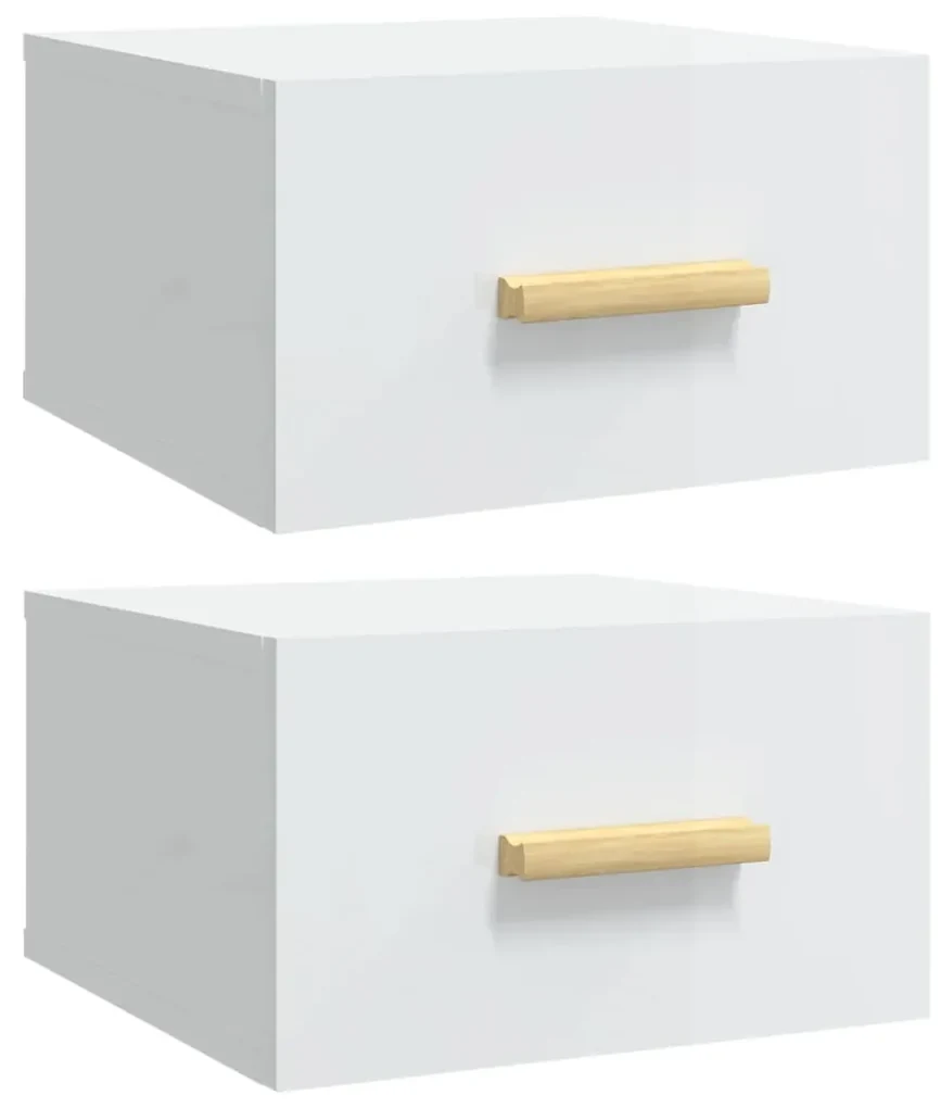 Comodini a muro 2 pz bianco lucido 35x35x20 cm