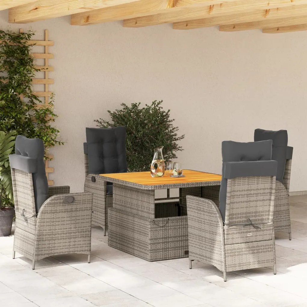 Set Da Pranzo Da Giardino 5 Pz Con Cuscini İn Polyrattan Grigio /