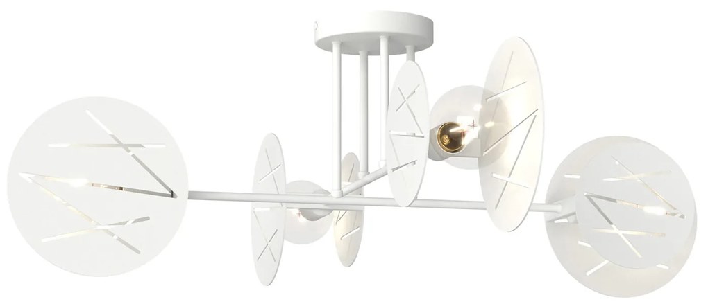 Plafoniera 4 Luci Plutone In Acciaio Bianco A Bracci E Diffusori A Cerchio