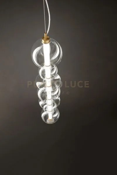 Sospensione in metallo e vetro trasparente e oro spazzolato bubble...