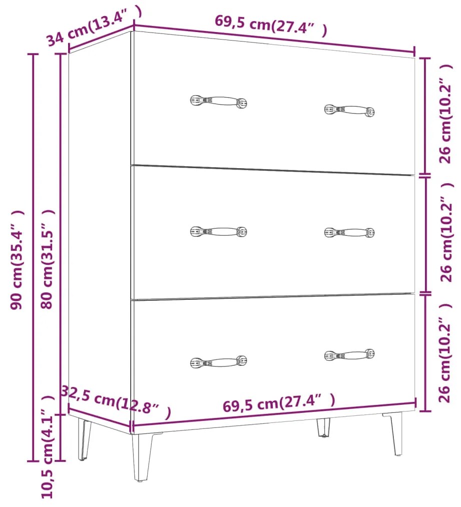 Credenza Grigio Cemento 69,5x34x90 cm in Legno Multistrato