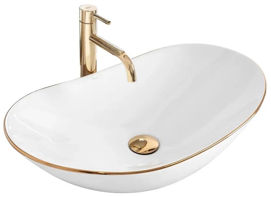REA-U8570 - Lavabo da appoggio ROYAL 36x62 cm, in ceramica, bianco lucido con finiture oro