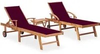 Lettini Prendisole 2 pz con Tavolo e Cuscino Massello di Teak 3073180