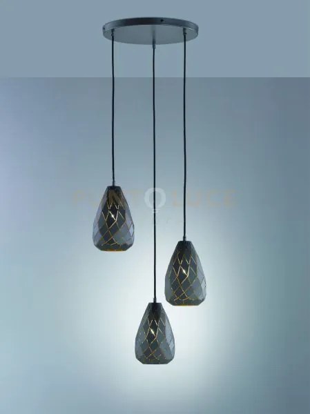 Onyx sospensione 3 diffusori metallo nero interno oro taglio laser ...