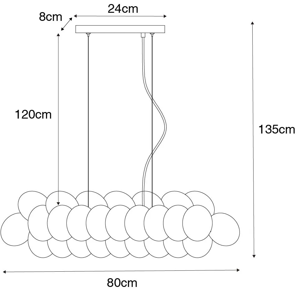 Lampada a sospensione nera con vetro opale 8 luci rettangolare - Uvas