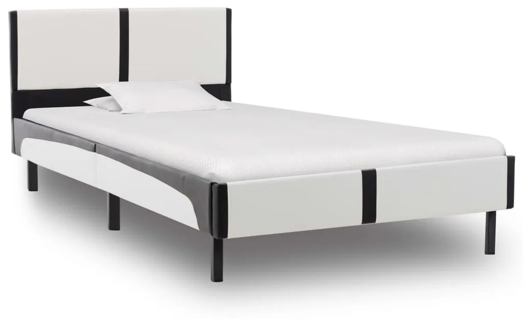 Letto con materasso memory bianco nero in similpelle 90x200 cm