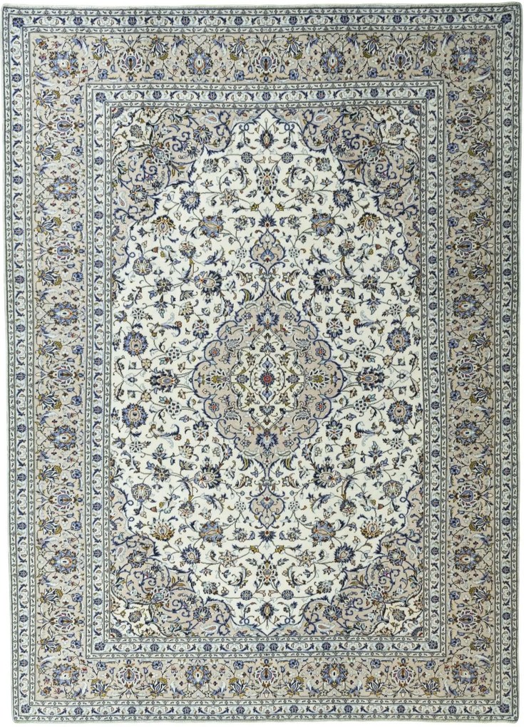 Kashan Tappeto 340x250 Beige (Iran) Annodato A Mano