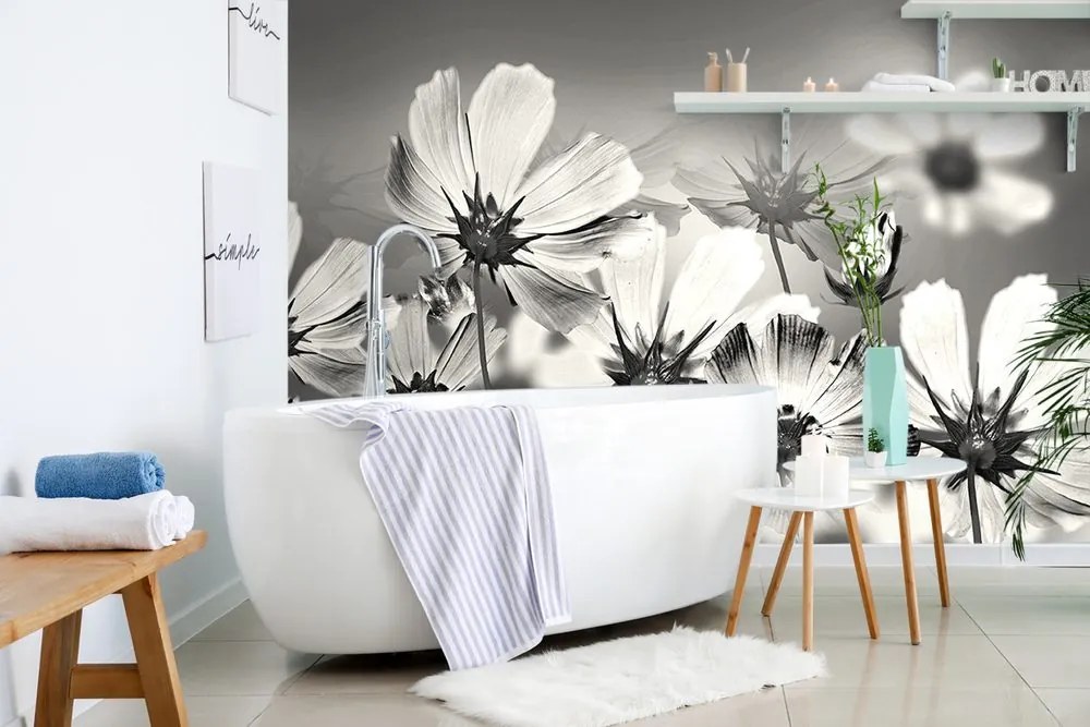 Carta da parati – Fiori in bianco e nero