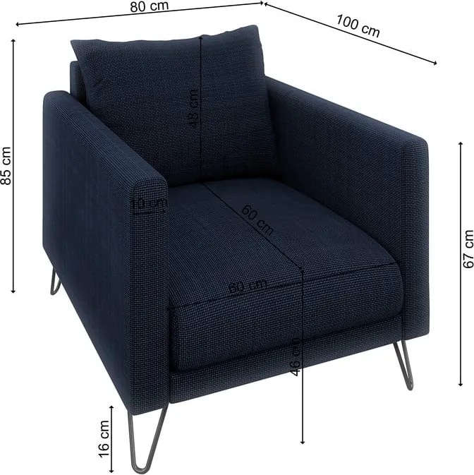 Poltrona blu scuro con rivestimento in ciniglia Freya – Ropez