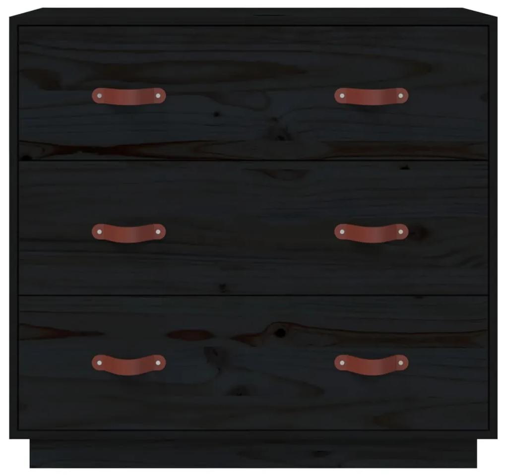 Credenza nera 80x40x75 cm in legno massello di pino