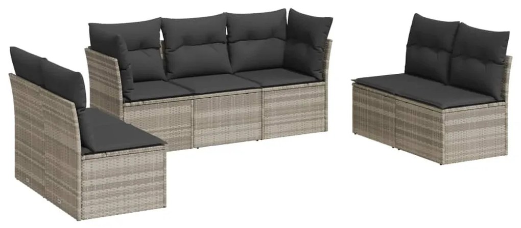 Set divani da giardino 7pz con cuscini grigio chiaro polyrattan