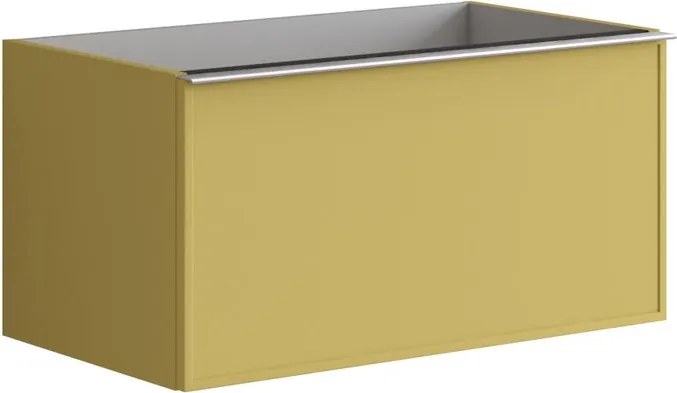 Cassettiera Pixel con 2 cassetti frontale frame laccato opaco giallo sole e maniglia alluminio brillante L80 x H40 x P45,5cm
