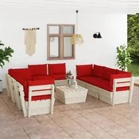 Set Divani da Giardino su Pallet 9 pz con Cuscini Legno Abete cod mxl 41140