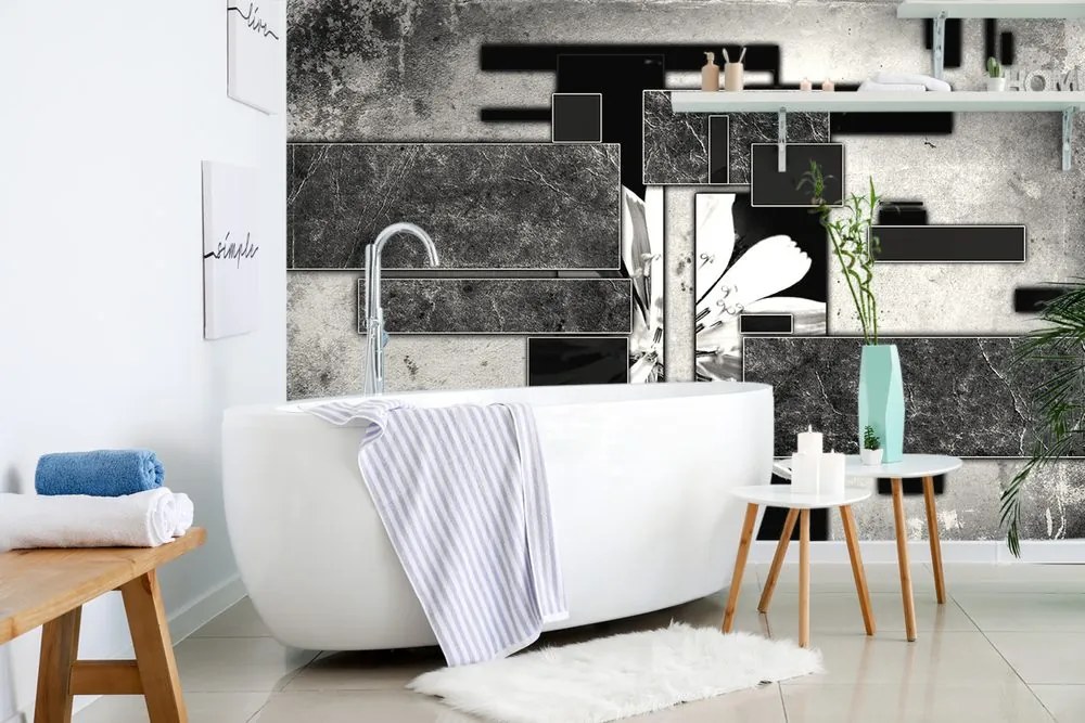 Carta da parati – Astratto floreale in bianco e nero