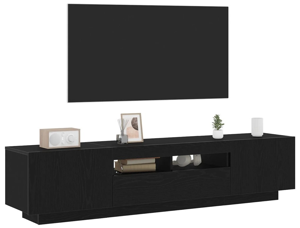 Mobile tv con luci led, nero rovere, 180x35x40 cm, in legno ingegnerizzato