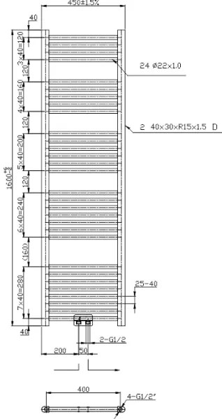 Novaservis - Radiatore scaldasalviette a scaletta per bagno 648W/230V 160x45 cm, nero, dritto