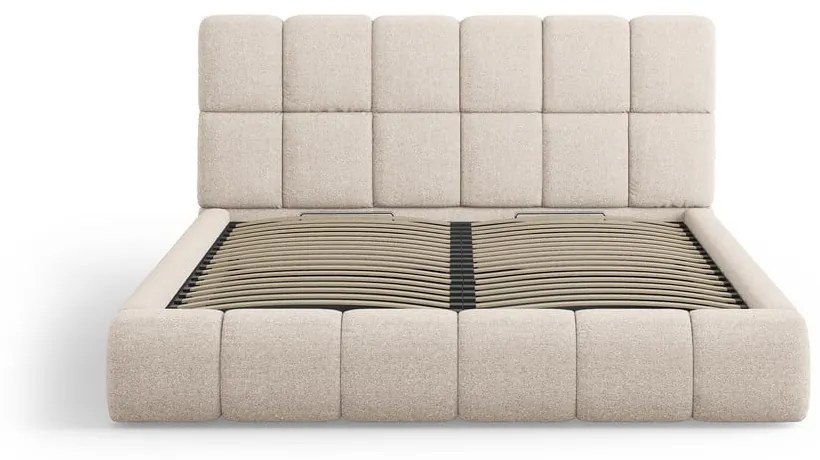 Letto beige imbottito con spazio contenitivo 200x200 cm Bellis – Micadoni Home