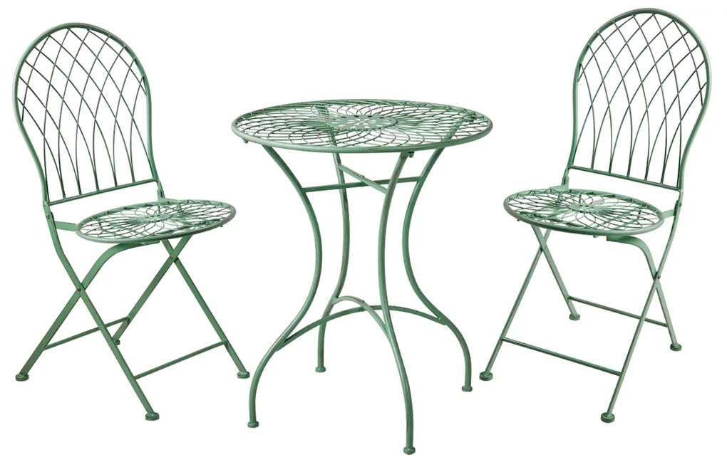 Set tavolo con 2 sedie verde in ferro Isabelle