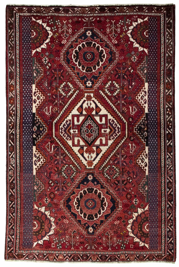 Shiraz Tappeto 120 x 170 Rosso (Iran) Annodato A Mano