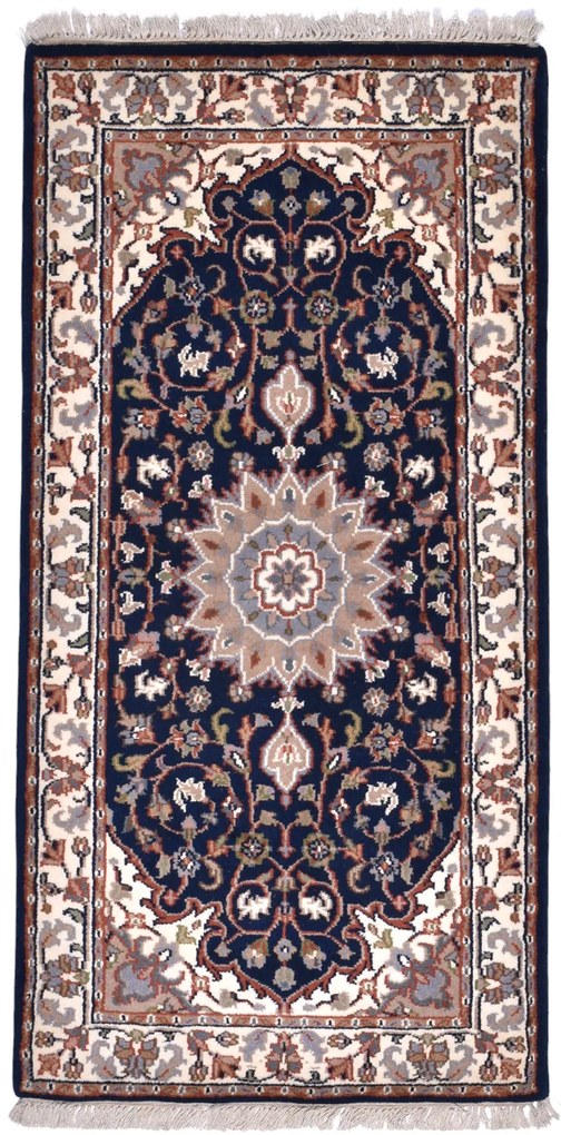 Isfahan Tappeto 140x70 Blu (Indian) Annodato A Mano