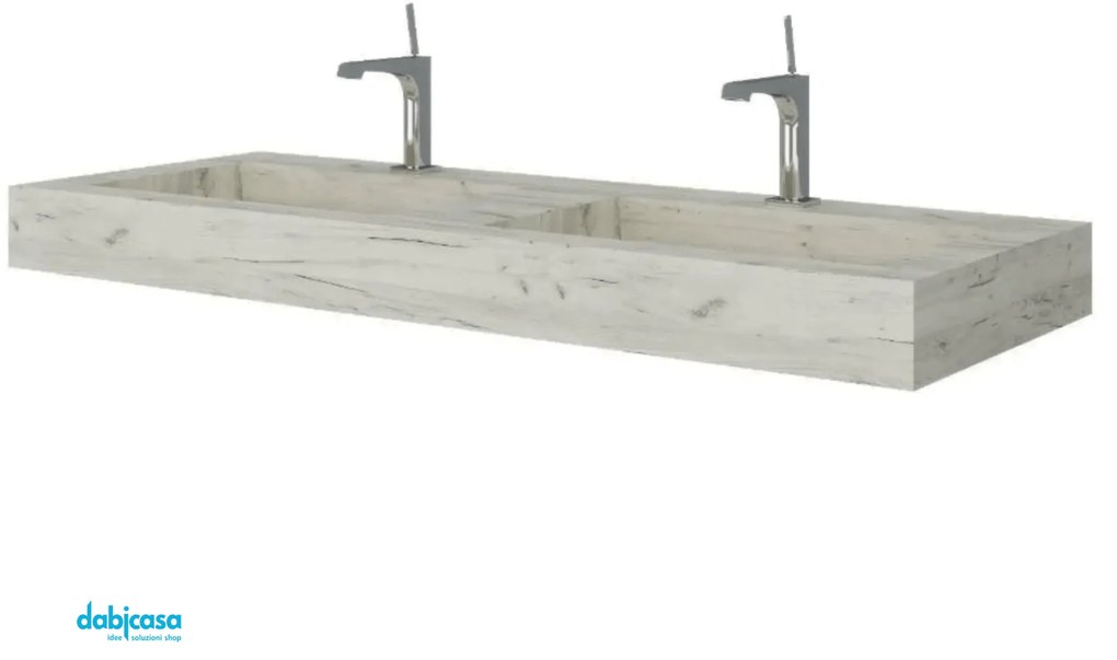 Savini Due "Idea" Top Lavabo Da 120x46 Cm Doppia Vasca Rovere Ghiaccio