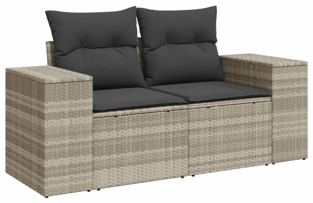 Divano da giardino con cuscini 2 posti grigio chiaro polyrattan