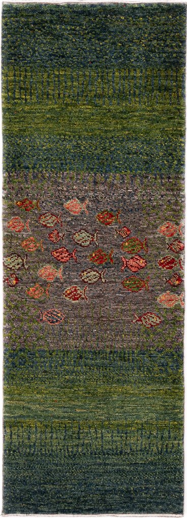 Loribaft Tappeto 150 x 50 Verde (Iran) Annodato A Mano