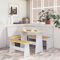 Set da Pranzo 3 pz Marrone Miele e Bianco in Legno di Pino 3096570