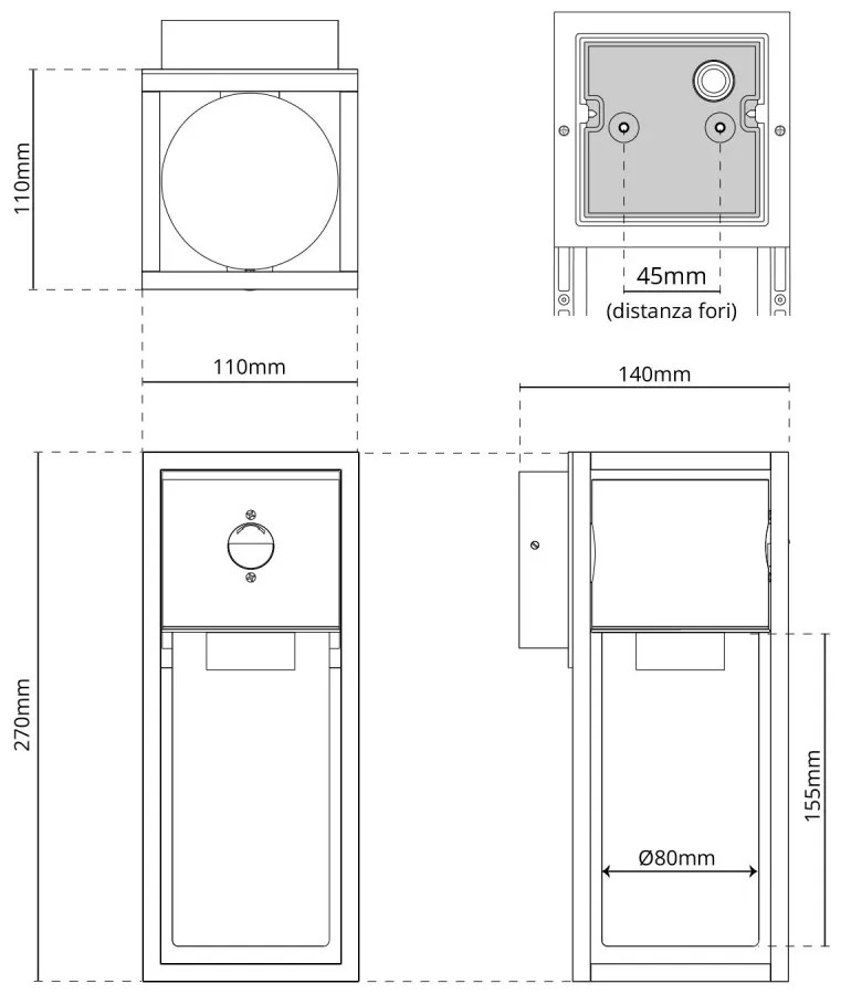 Applique Corten E27 con Sensore di Movimento IP54 - Serie VIMO Base E27