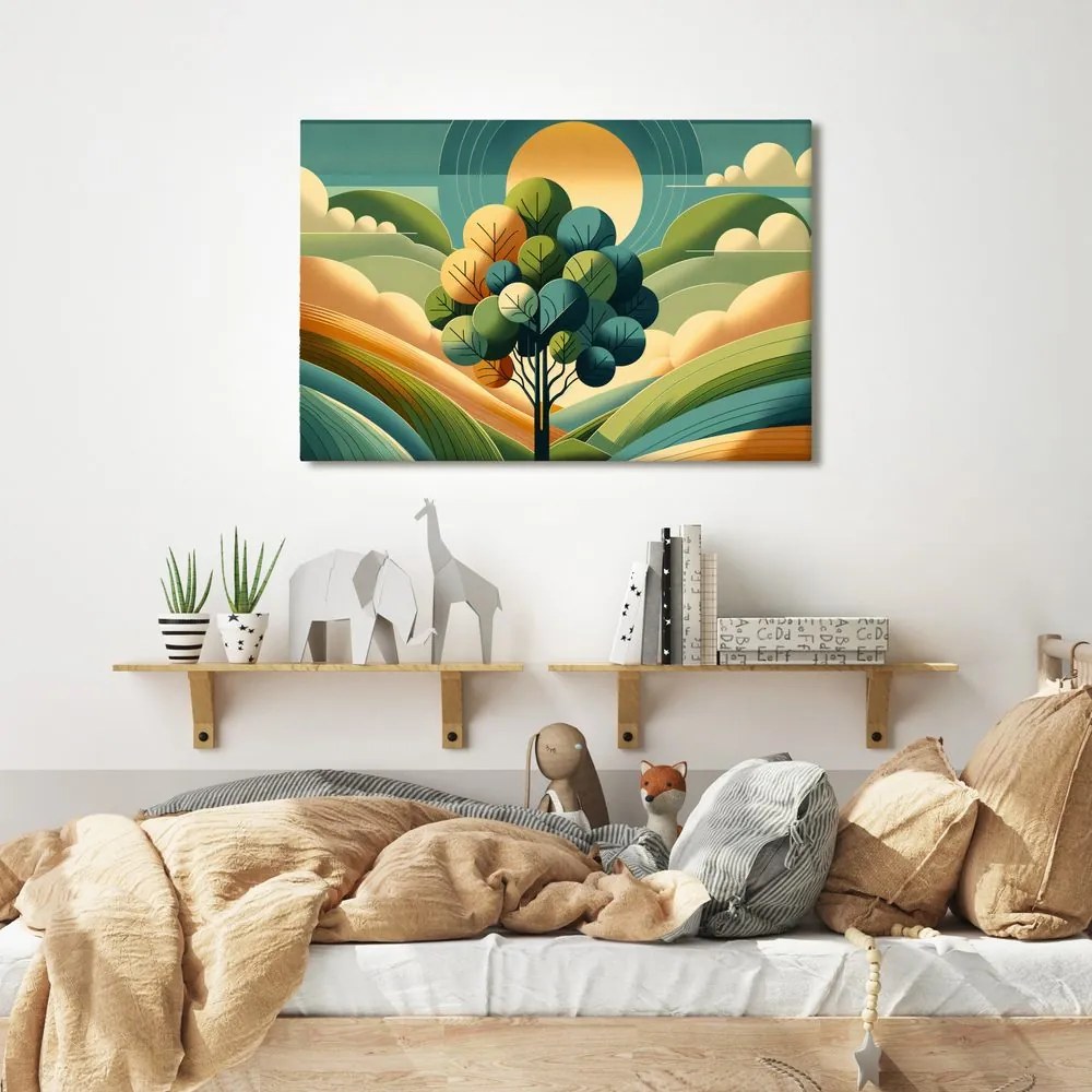 Quadro su tela – Albero della vita in un paesaggio soleggiato