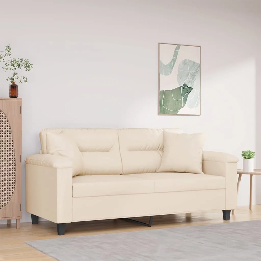 Divano A 2 Posti Con Cuscini Beige 140 Cm Tessuto Microfibra /