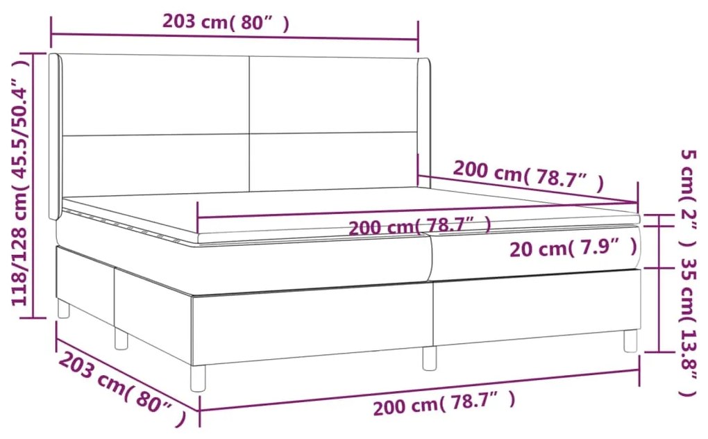 Letto a Molle Materasso e LED MarroneScuro 200x200cm in Tessuto