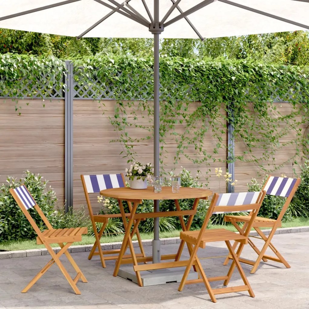 Set Pranzo Giardino 5pz Blu E Bianco Tessuto E Legno Massello /