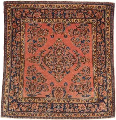 Antik Medaglione Floreale Corallo Blu Scuro Quadrato 100x105 Cm
