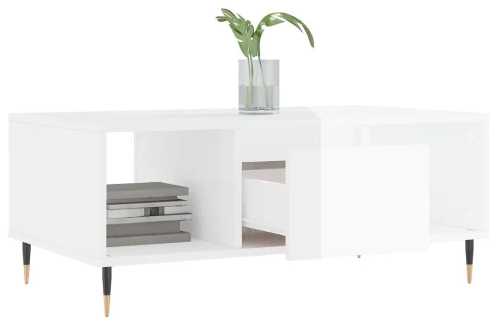 Tavolino salotto bianco lucido 90x50x36,5 cm legno multistrato