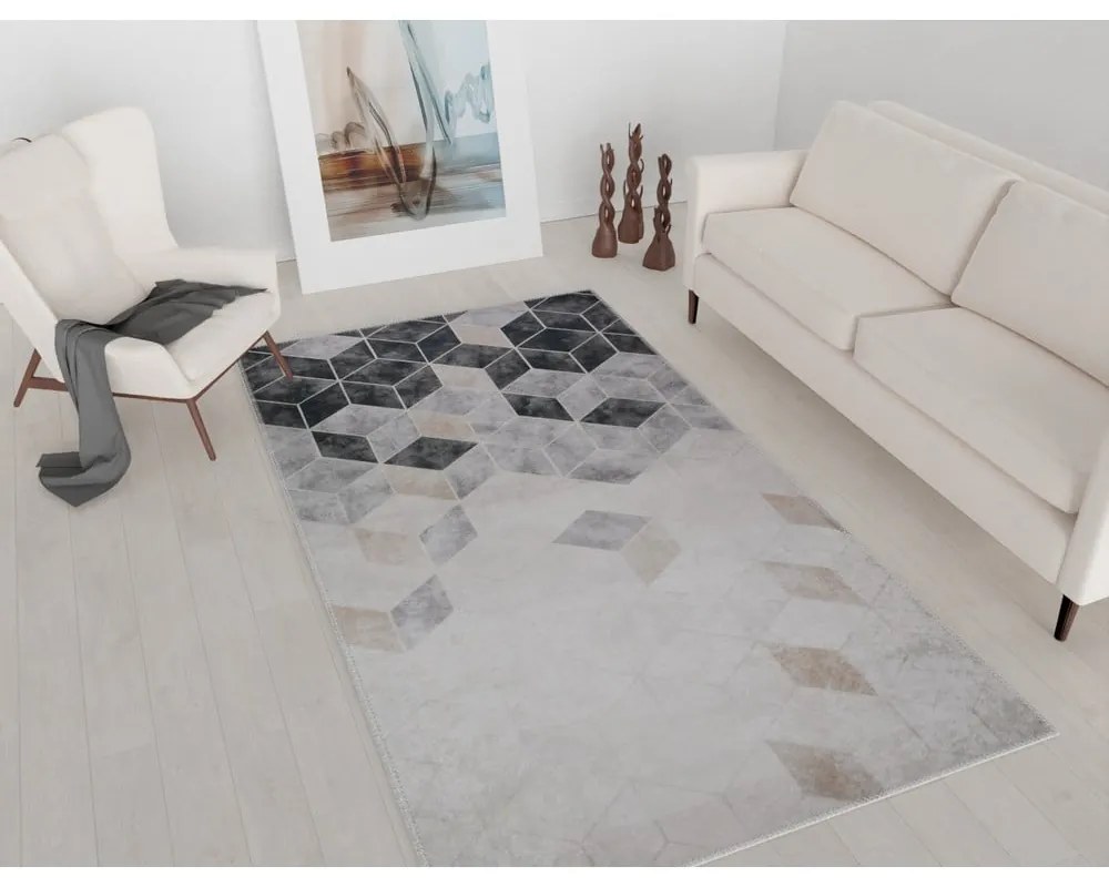 Tappeto lavabile grigio e crema 80x50 cm - Vitaus