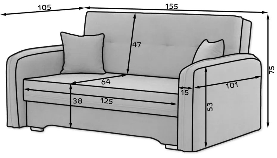 Divano grigio chiaro allungabile/con contenitore e rivestimento in ciniglia 155 cm Laine – ELTAP