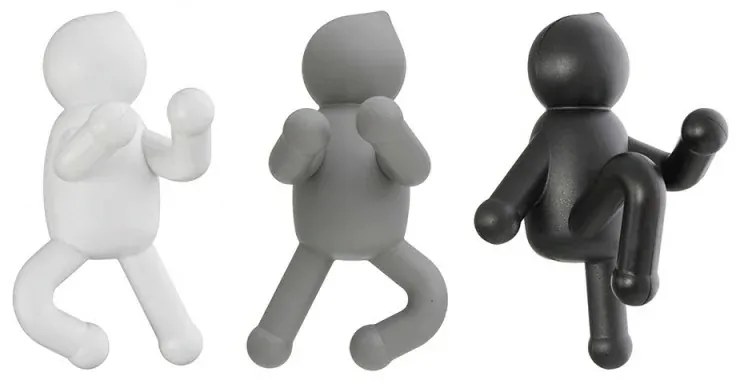 Set 3 appendini da muro bianco grigio e nero fissaggio con viti o adesivo Bruce