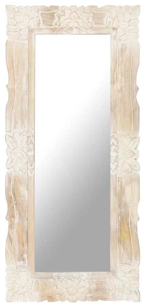 Specchio Bianco 110x50 Cm İn Legno Massello Di Mango /
