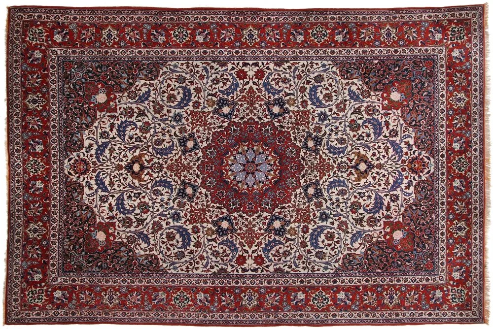 Isfahan Tappeto persiano 390 x 260 Rosso (Iran) Annodato A Mano