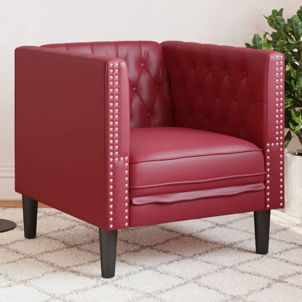 Poltrona Chesterfield Rosso Vino İn Similpelle /