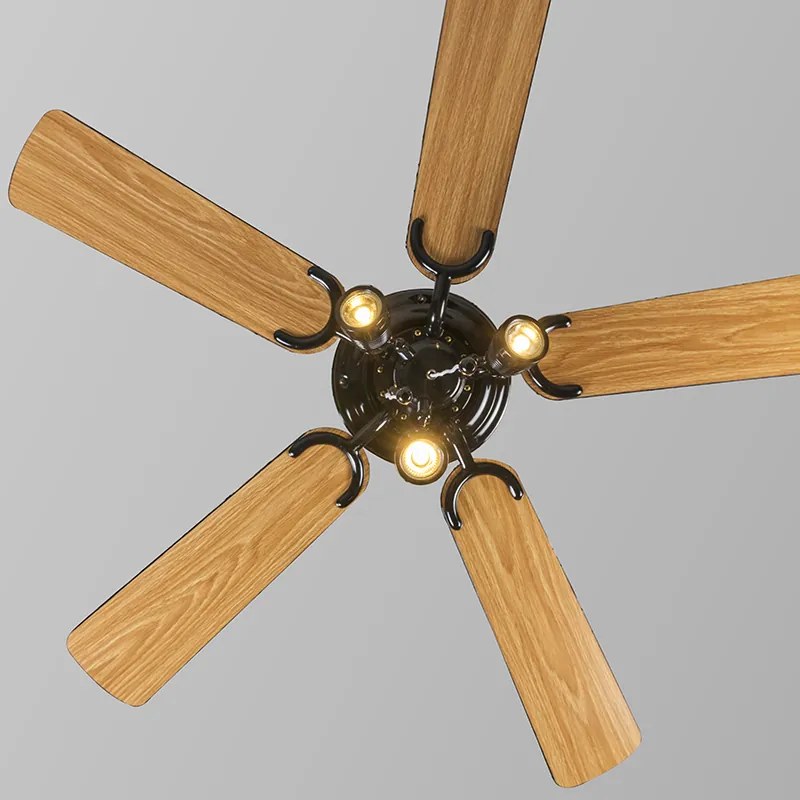 Ventilatore da soffitto nero 110 cm 3 luci con cordicella - Mistral