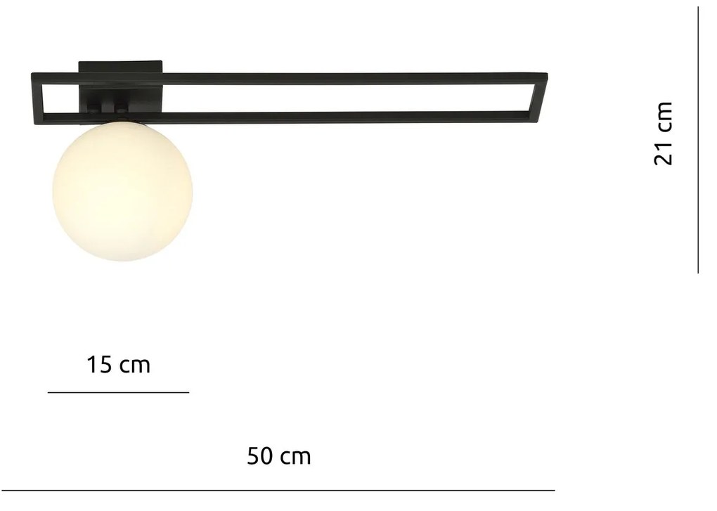 Plafoniera Moderna 1 Luce Imago 1130/1C In Acciaio Nero Vetro Opale