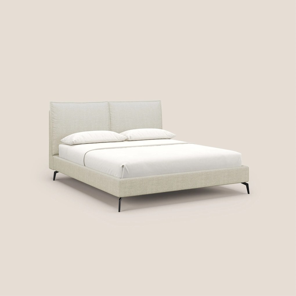 Cloe letto imbottito con piedi in metallo sfoderabile in tessuto fiammato impermeabile T06 panna