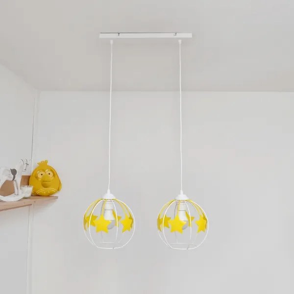 Lampadario a sospensione per bambini STARS 2xE27/15W/230V giallo/bianco